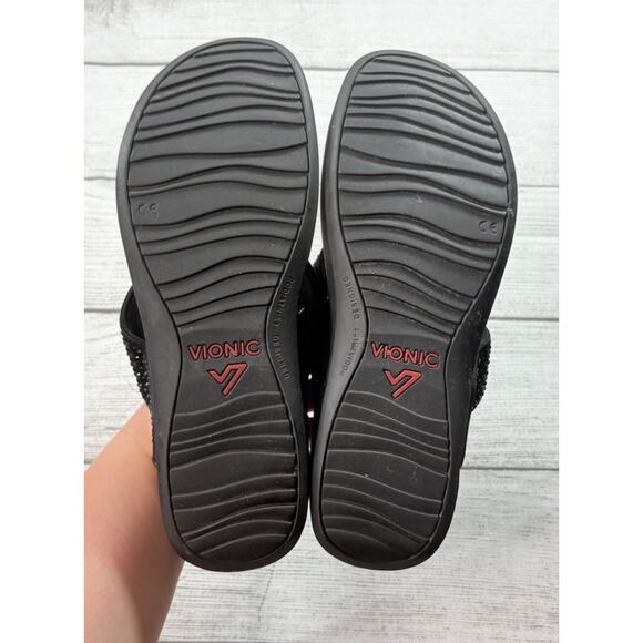 Vionic Women’s Naples Black Rhinestones Flip Flop Thong Wedge Sandal Size 9 - Picture 5 of 5